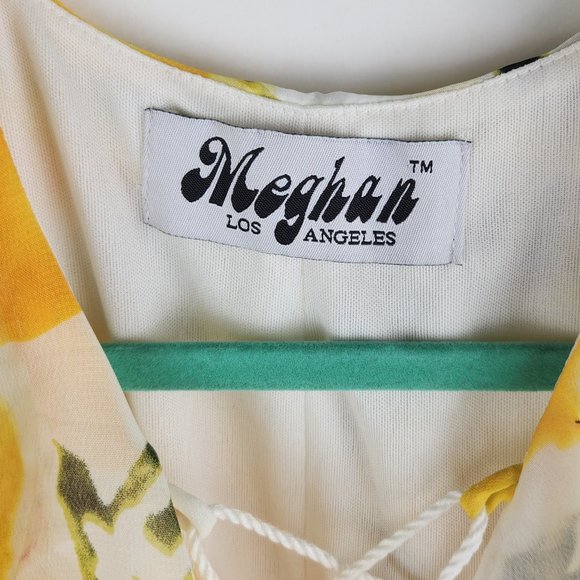 Meghan Los Angeles Lemon Ruffle High-Low Maxi Dress sz S - Picture 3 of 8